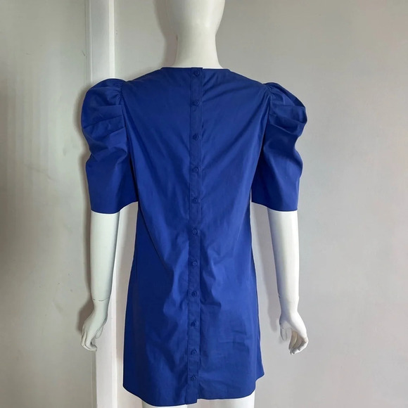 Cinq A Sept Dress Erin Puff Sleeve Mini Crew Neck Bright Cotton Blend Blue Sz 0 - Picture 8 of 10